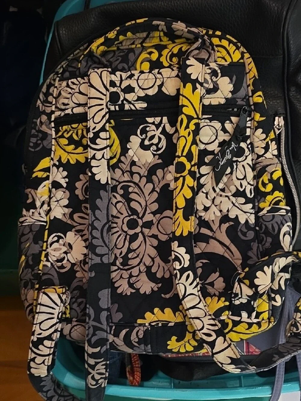 Vera Bradley Quilted Floral Patchwork Backpack — Black, Yellow & Gray